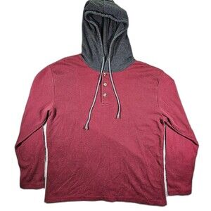 Open Trails Mens Red Gray Hooded Thermal Long Sleeved Shirt Sz XL